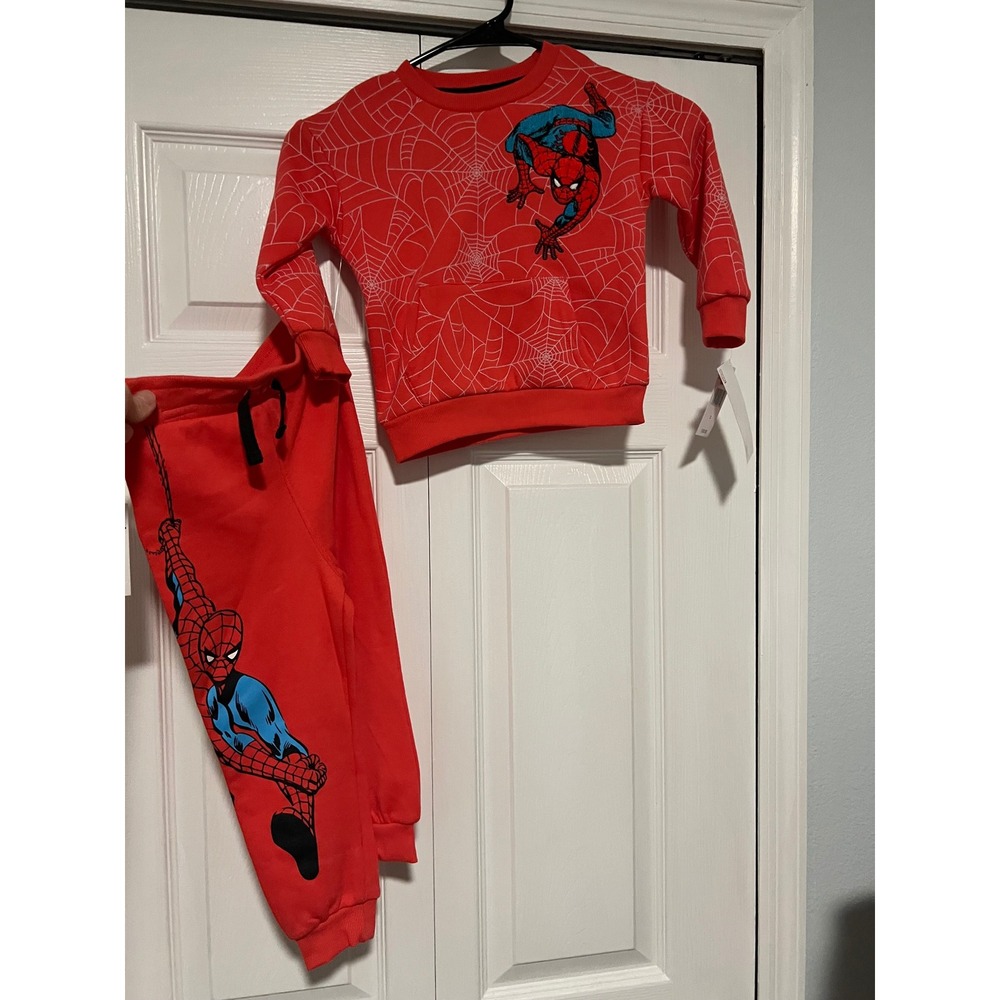 Spiderman Sweatshirt & Pants Set Red Spider Web Outfit Kids Size 3‎